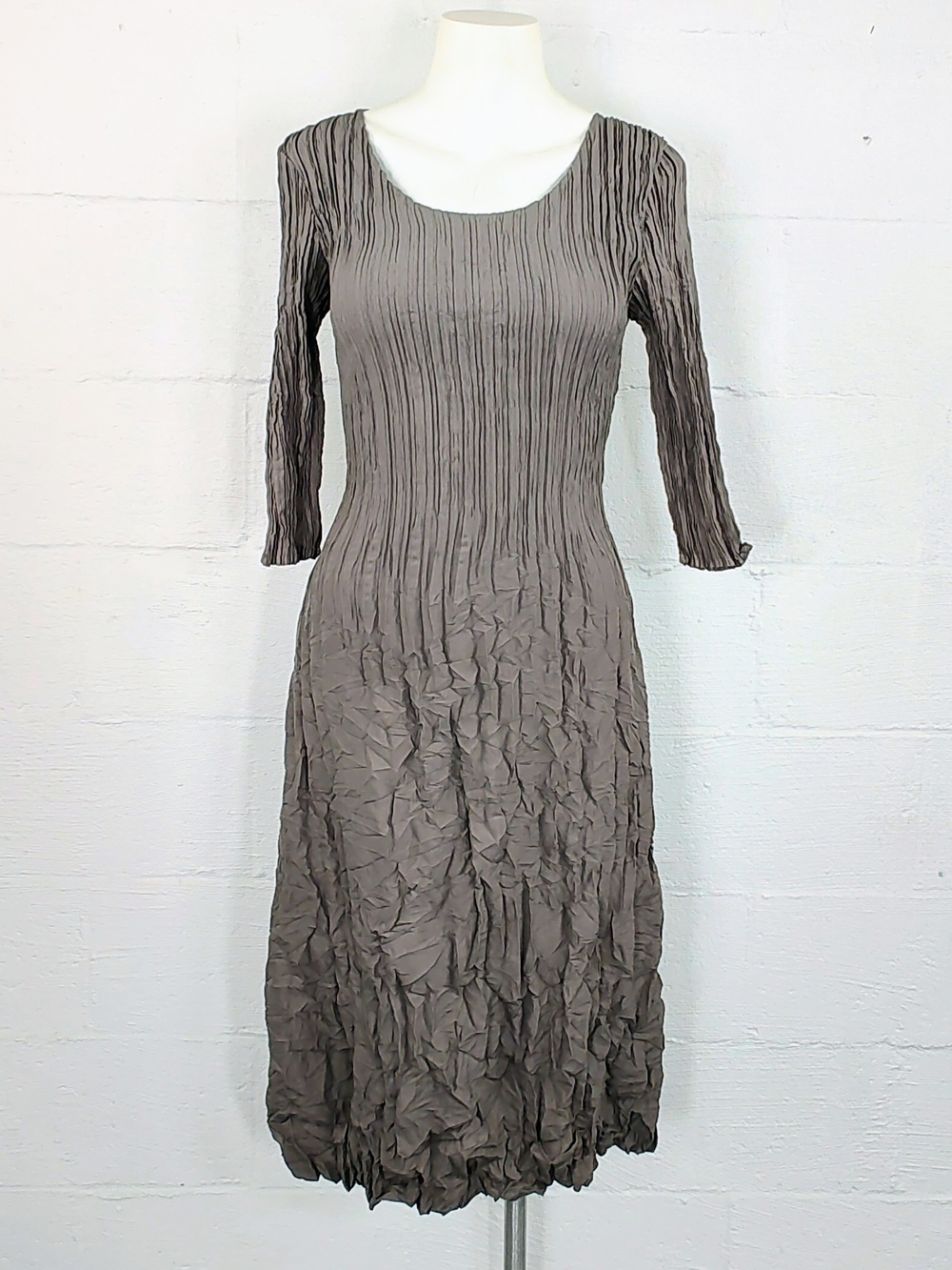 Alquema Crinkled Taupe Brown Midi Dress